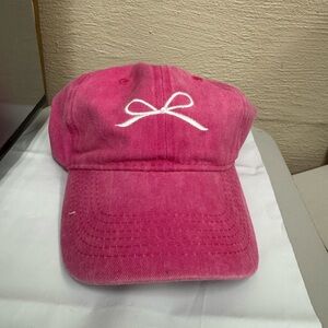 Pink Cap with White Bow Embroidery